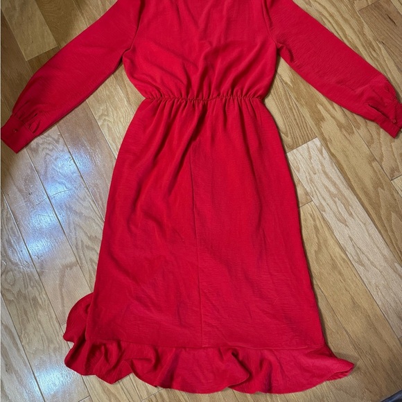 Fraiche By J Red Long Sleeve V-Neck Cocktail Dress Size Medium - Picture 5 of 6